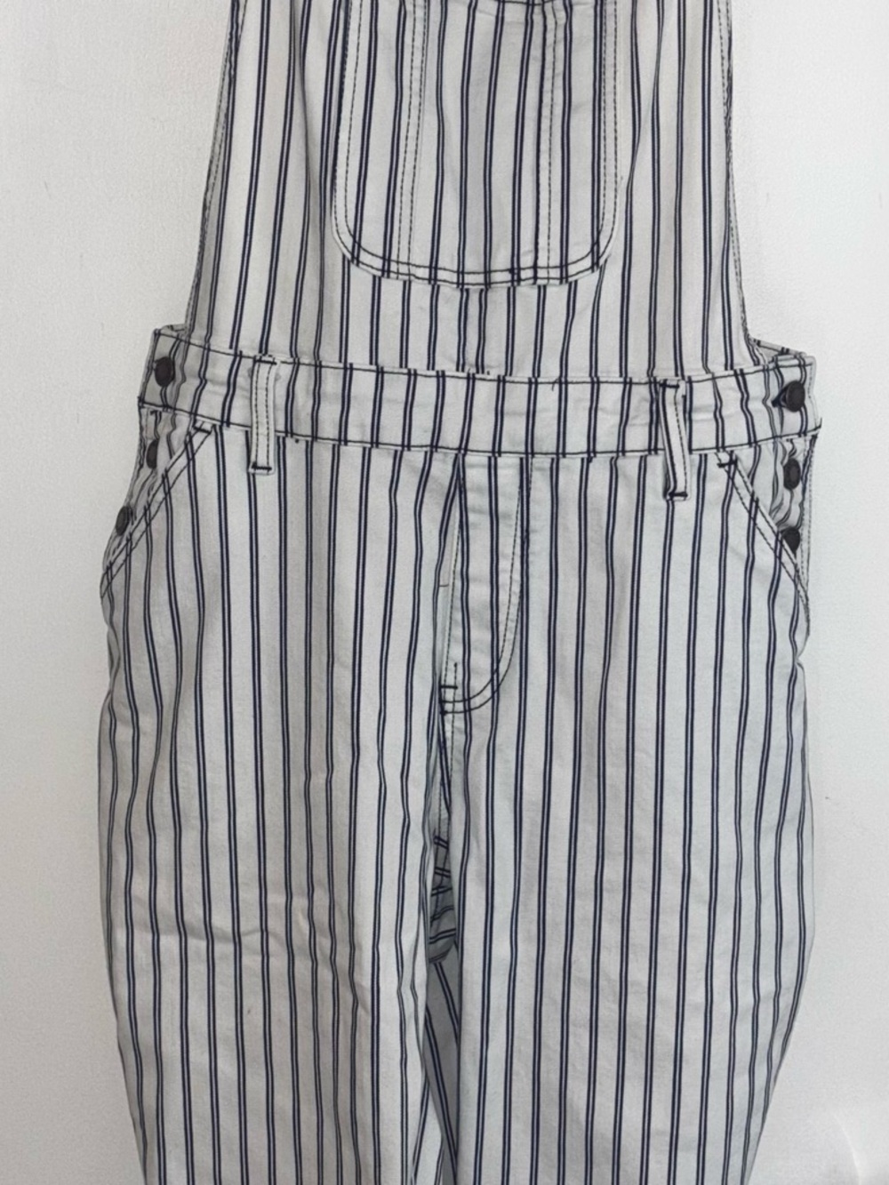 Judy Blue White Top with Navy Pinstripes